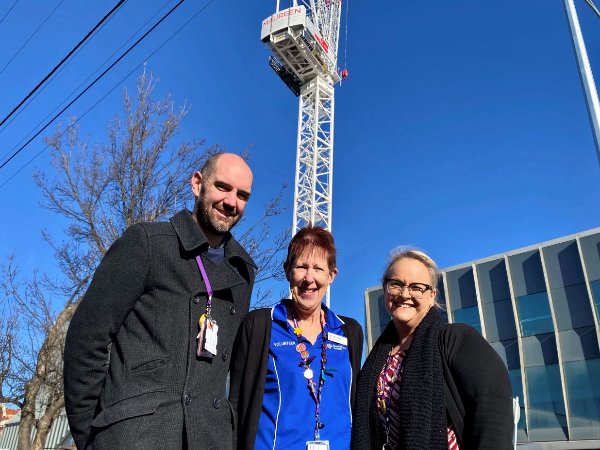 Ballarat Base Hospital Redevelopment Project Manager Mark Powell, Volunteer Maureen Woodford and Manager of Volunteer Services Leah Ferguson