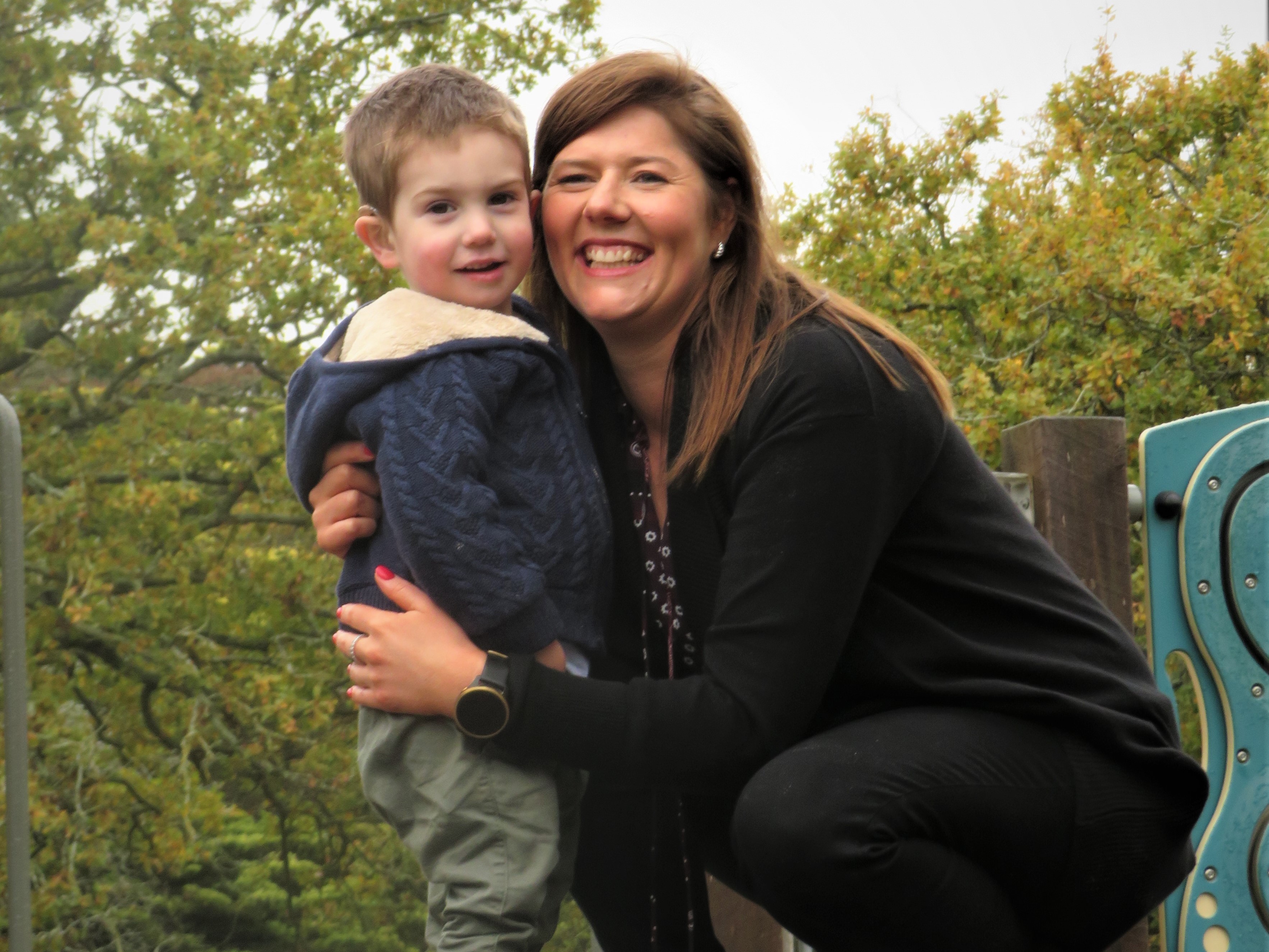 Jenna Freedman with son George, who was diagnosed with severe, permanent hearing loss at one month old