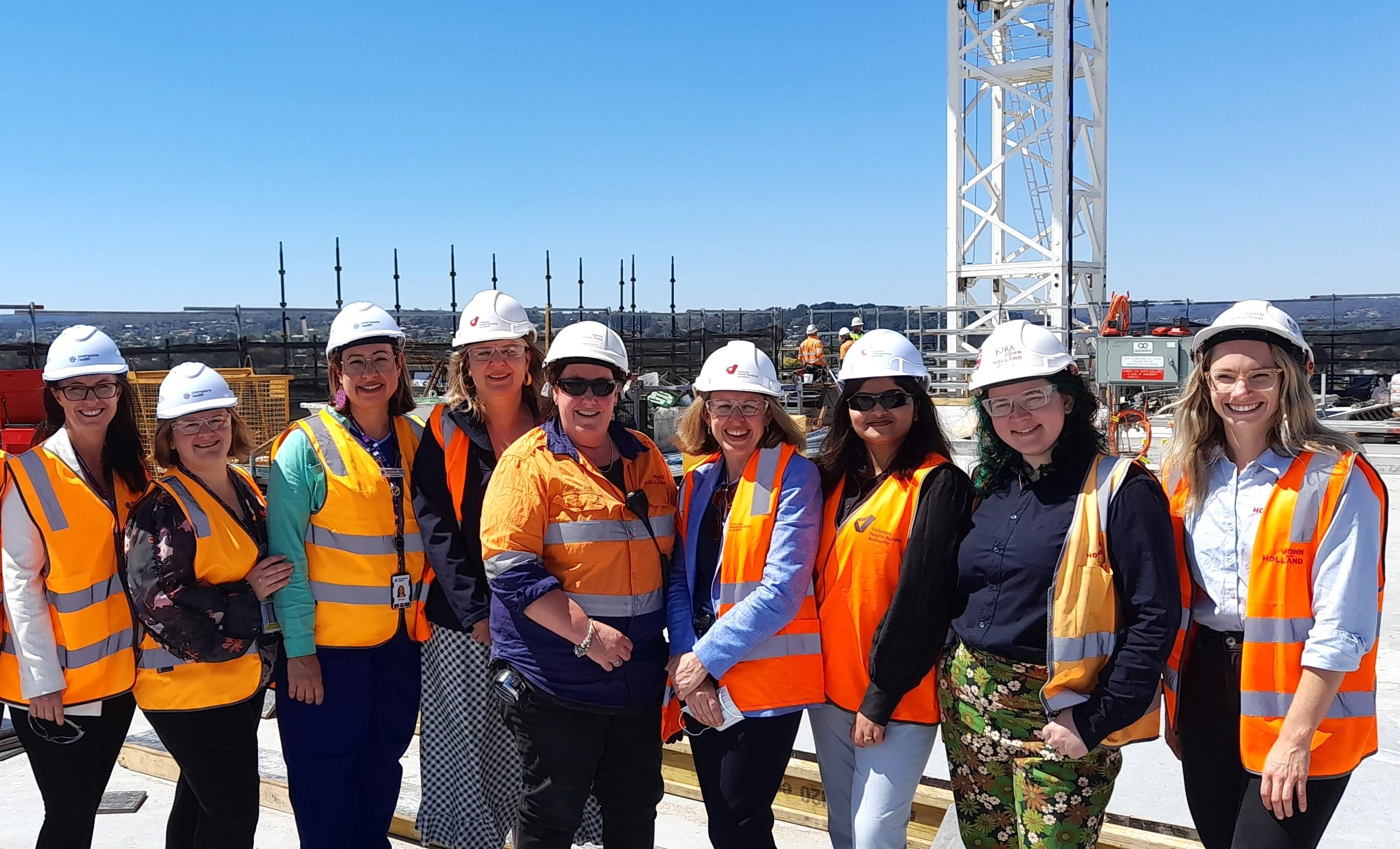 BBHR Support Officer Belinda Pickersgill, Project Director Nicole Lancer, Chief Redevelopment & Infrastructure Officer Veronica Furnier-Tosco, Executive Director Danny Parr, Site Manager Sam Sculley, Executive Director Program Delivery Anna Marshall, Project Officer Athira Moncy, Project Engineer Kira Wheelhouse and Site Engineer Kayla Ford.