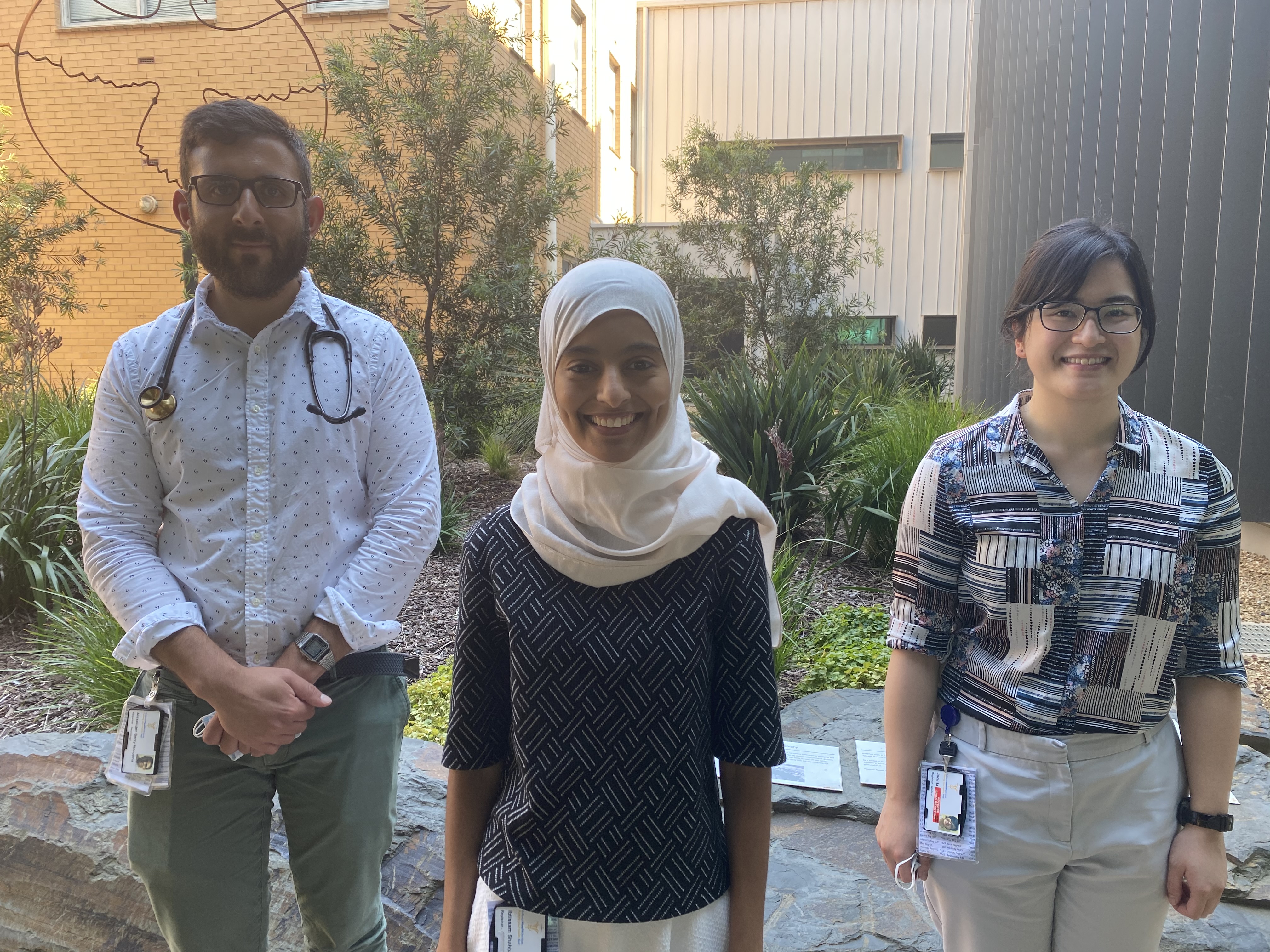 Ibtissam Shahbal (centre) with follow registrars Alexander Berry-Noronha (left) and Jacinta Bui (right)