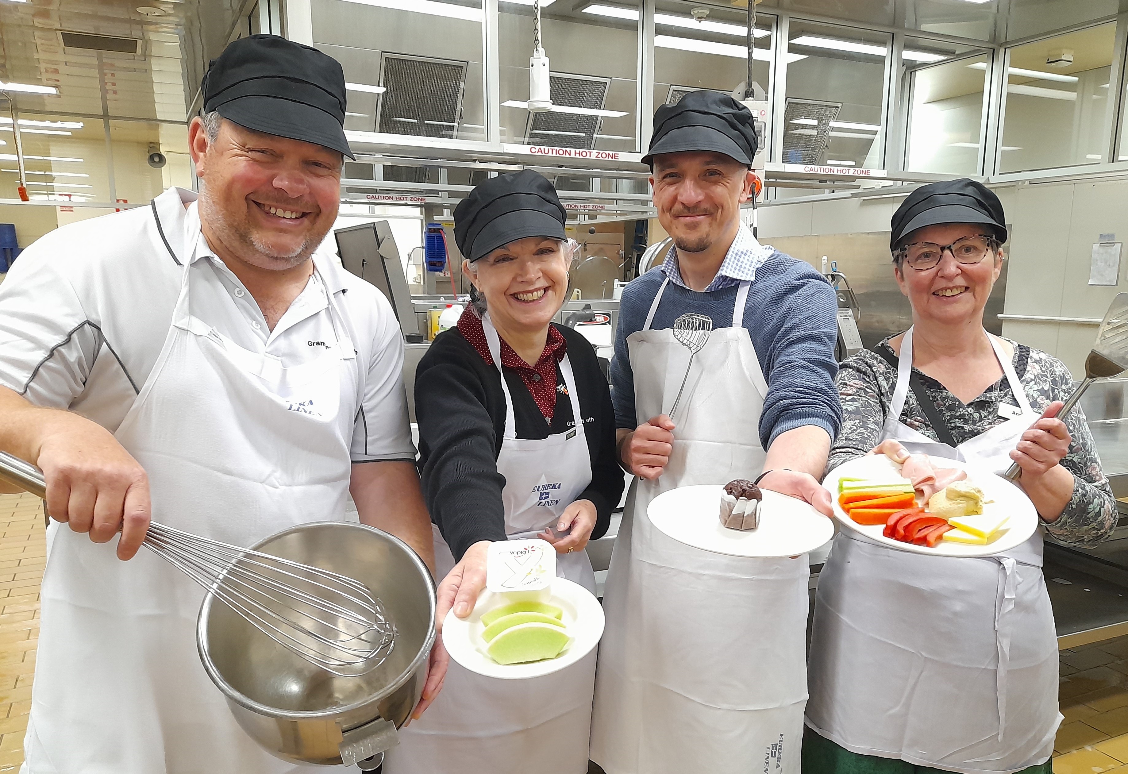 Acting Production Manager Troy Harbour, Acting Catering Manager Nerida Williams, 2 South Paediatrics Nurse Unit Manager Luke McEldrew, and Acting Clinical Manager Dietetics Andrea Pinch